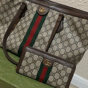 Gucci Beige and Brown Tote Bag with Wallet